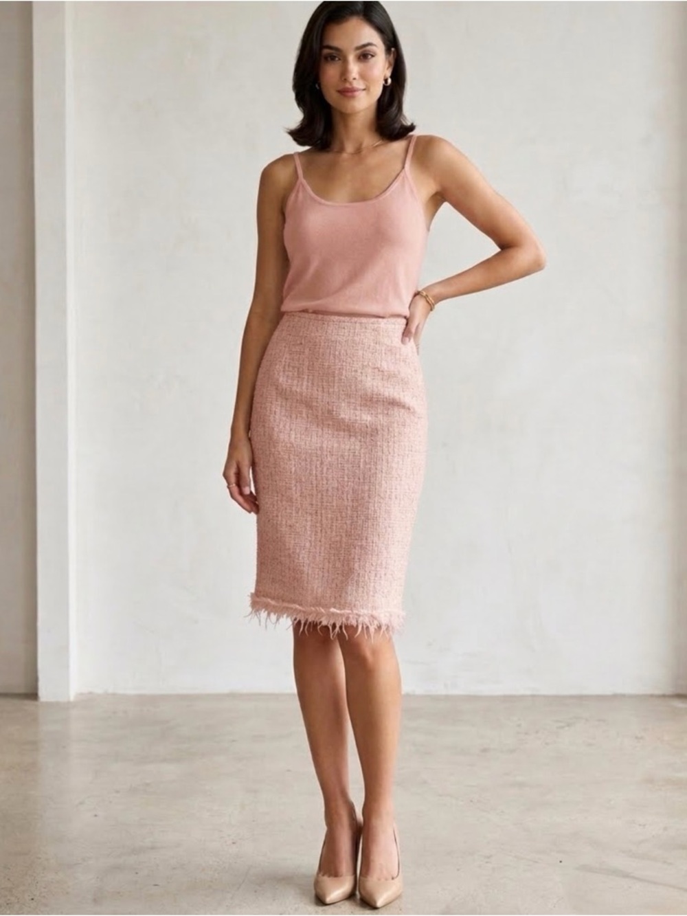 Tahari Blush Pink Tweed Pencil Skirt - Picture 2 of 8